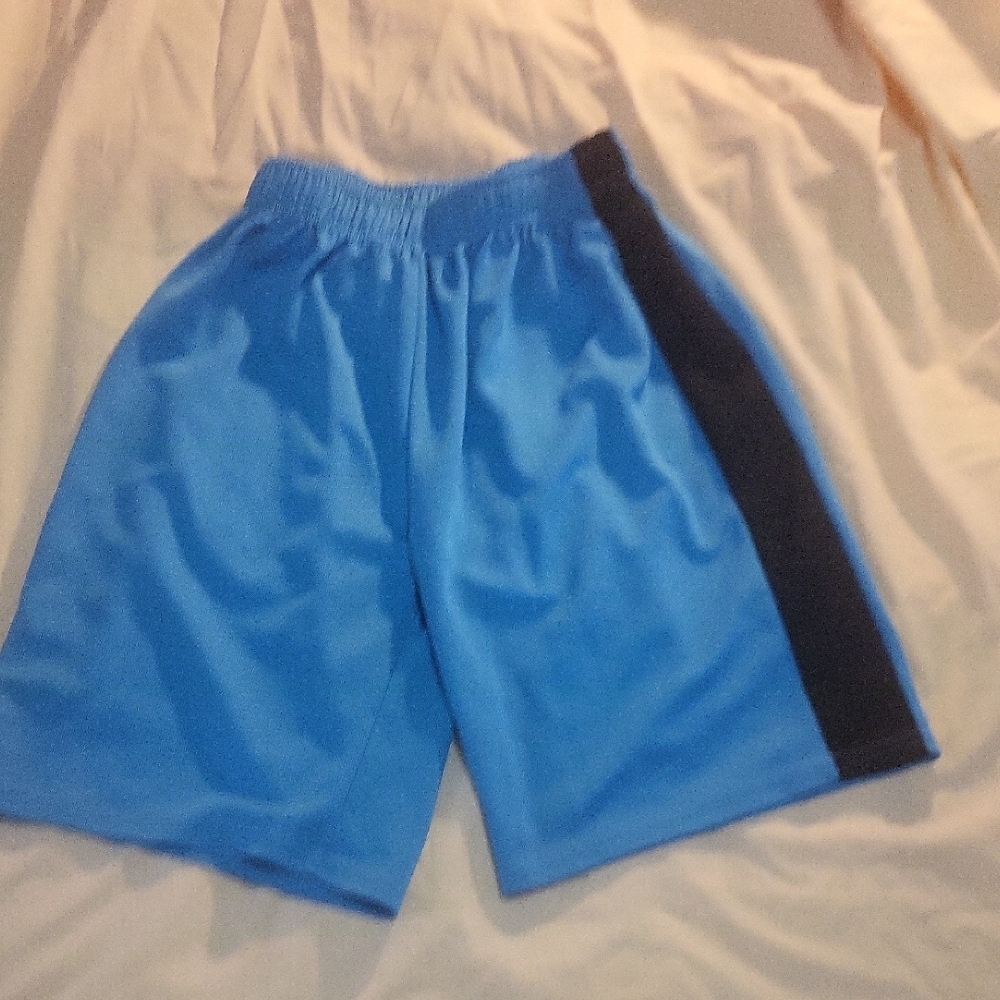 Blue Athletic Shorts with Black Stripe